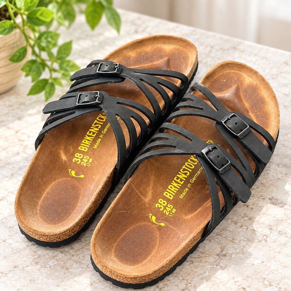 Birkenstock Granada Black Birko-Flor SoftFootbed Sandals Womens 38 L7 M5 worn 1X